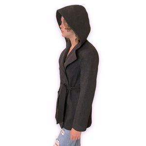 Charles Klein jacket hooded peacoat trench coat 100% wool charcoal gray warm